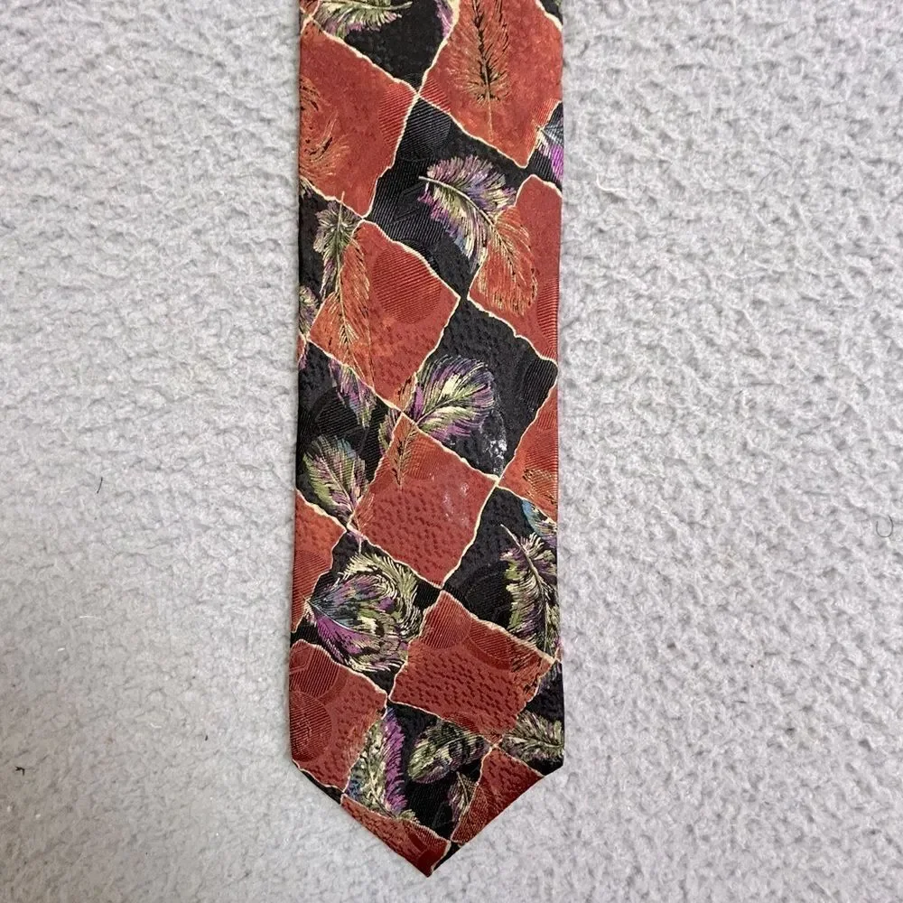 Hugo Boss men’s Feather Patterned Tie silk rust and black